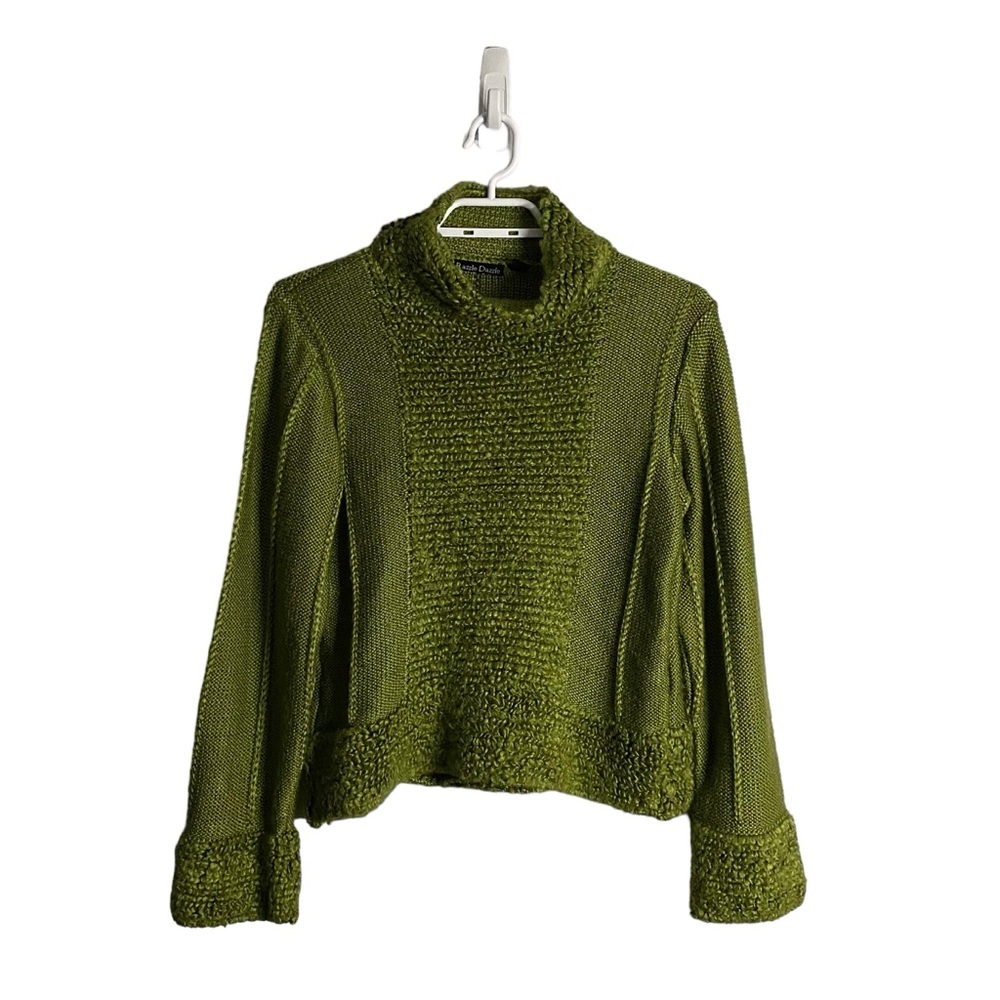Razzle Dazzle Women's Green Sherpa Patterned Turtleneck Sweater